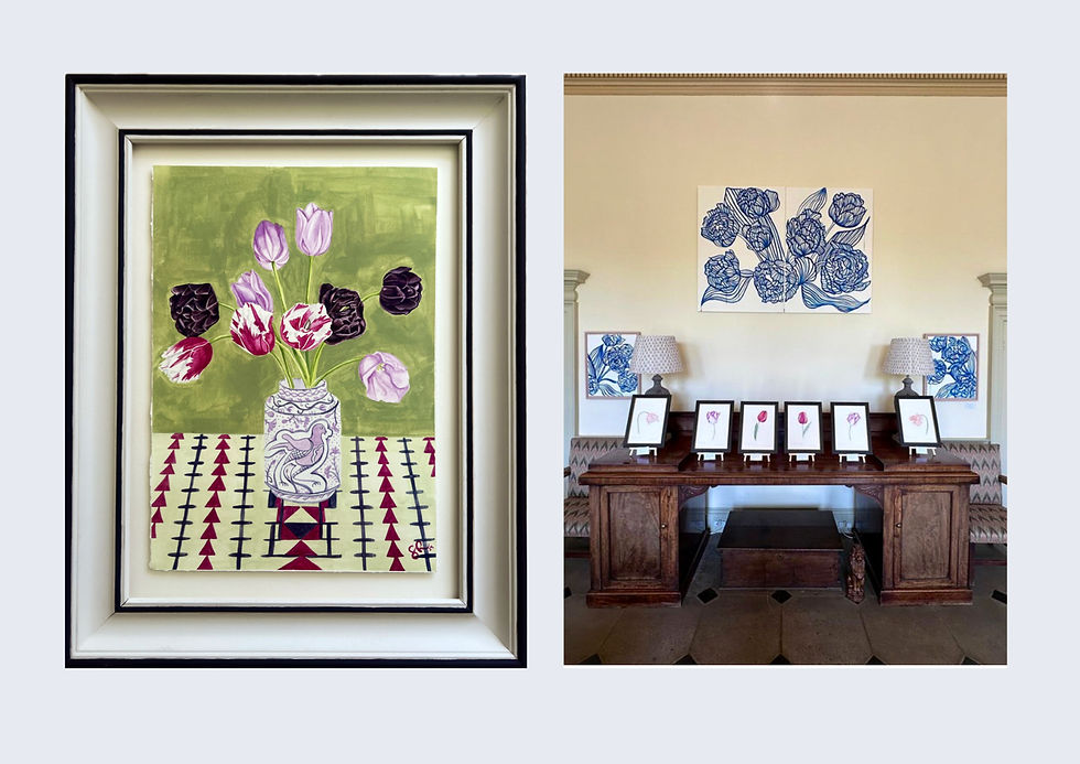 Left: Mixed Tulip Still Life, Right: A Symphony of Tulips at Constable Burton Hall