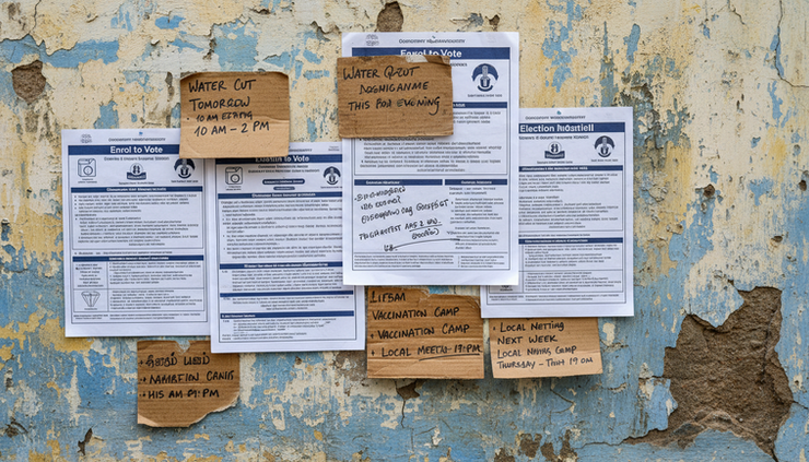 தமிழ்நாட்டில் சுவரில் ஒட்டப்பட்ட வாக்காளர் தகவல் அறிவிப்பின் நெருக்கமான காட்சி