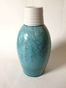 blue ribbed neck vessel