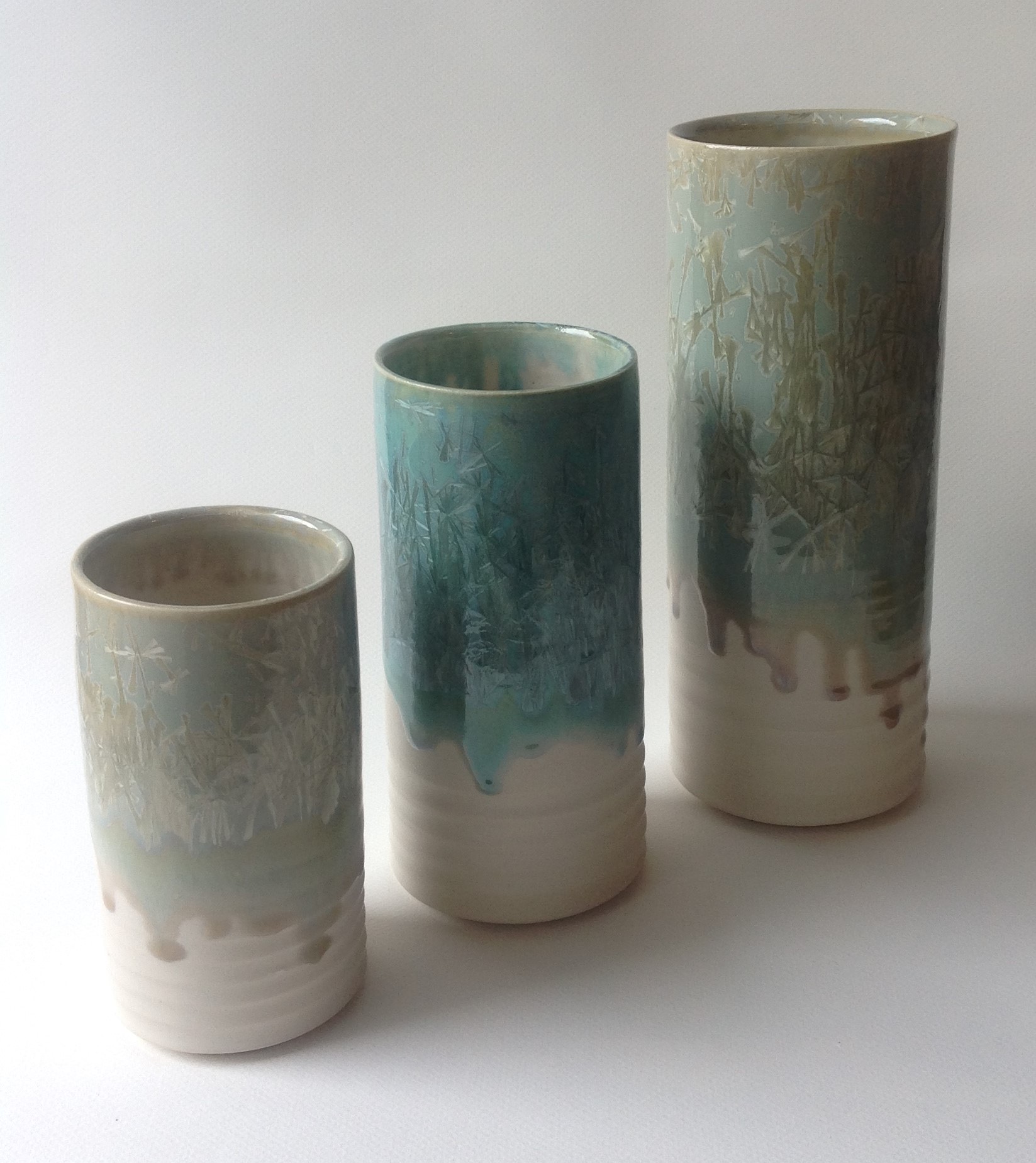 Crystalline glazed vase forms