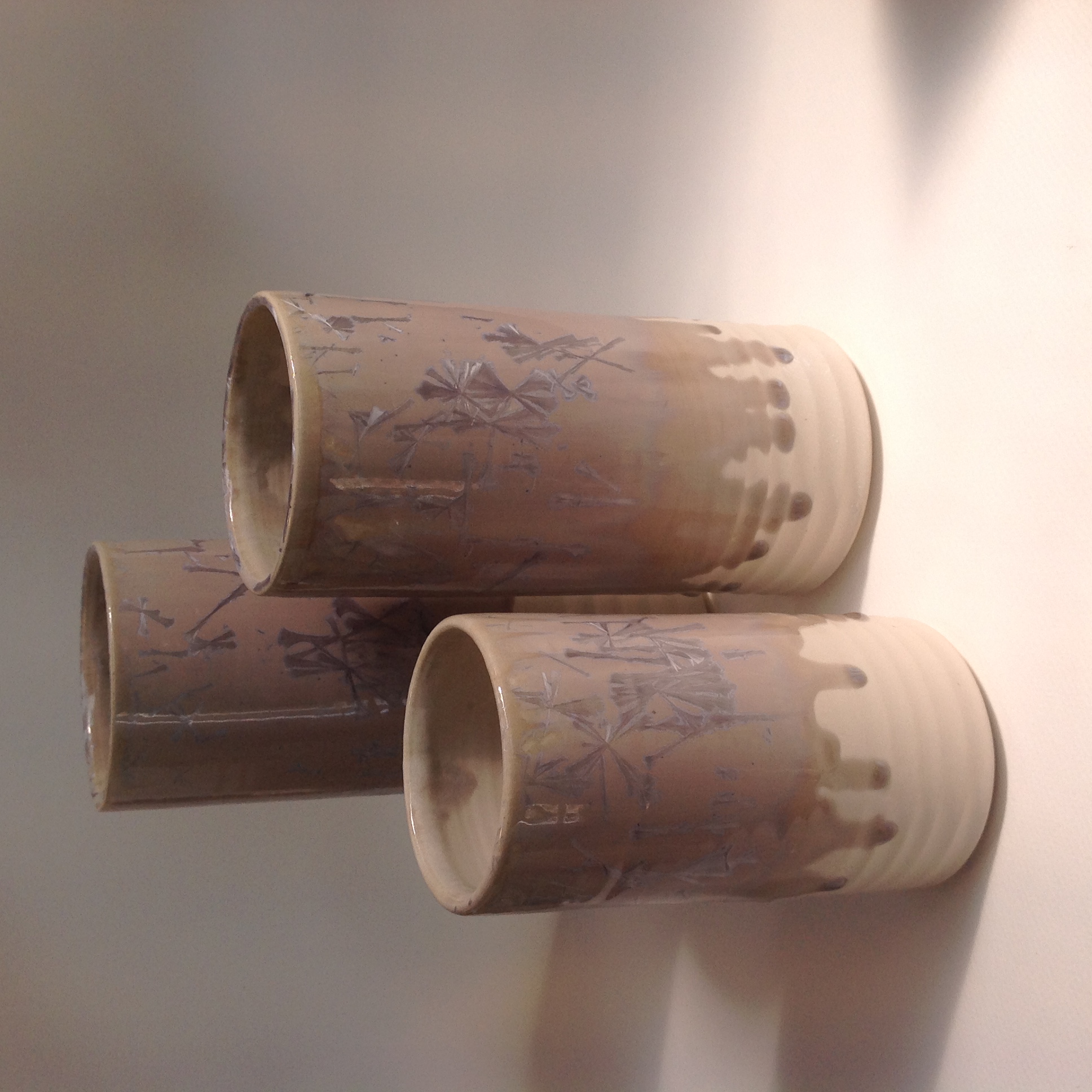 lilac crystalline glazed cylinders