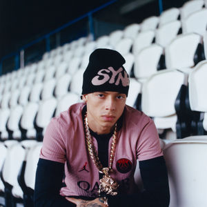 Central Cee wearing Paris Saint-Germain third kit for the release of his new album Can't Rush Greatness