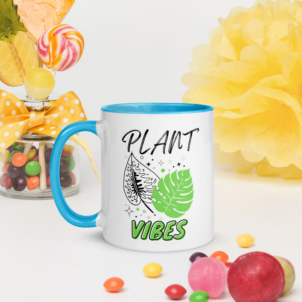 Thumbnail: "Plant Vibes" Green and Black Mug with Color Inside (2-sided print)