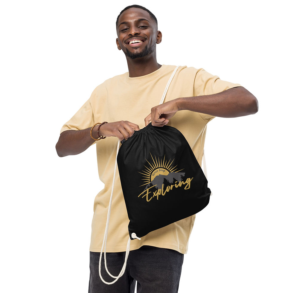 Thumbnail: "Never Stop Exploring" Organic cotton drawstring bag