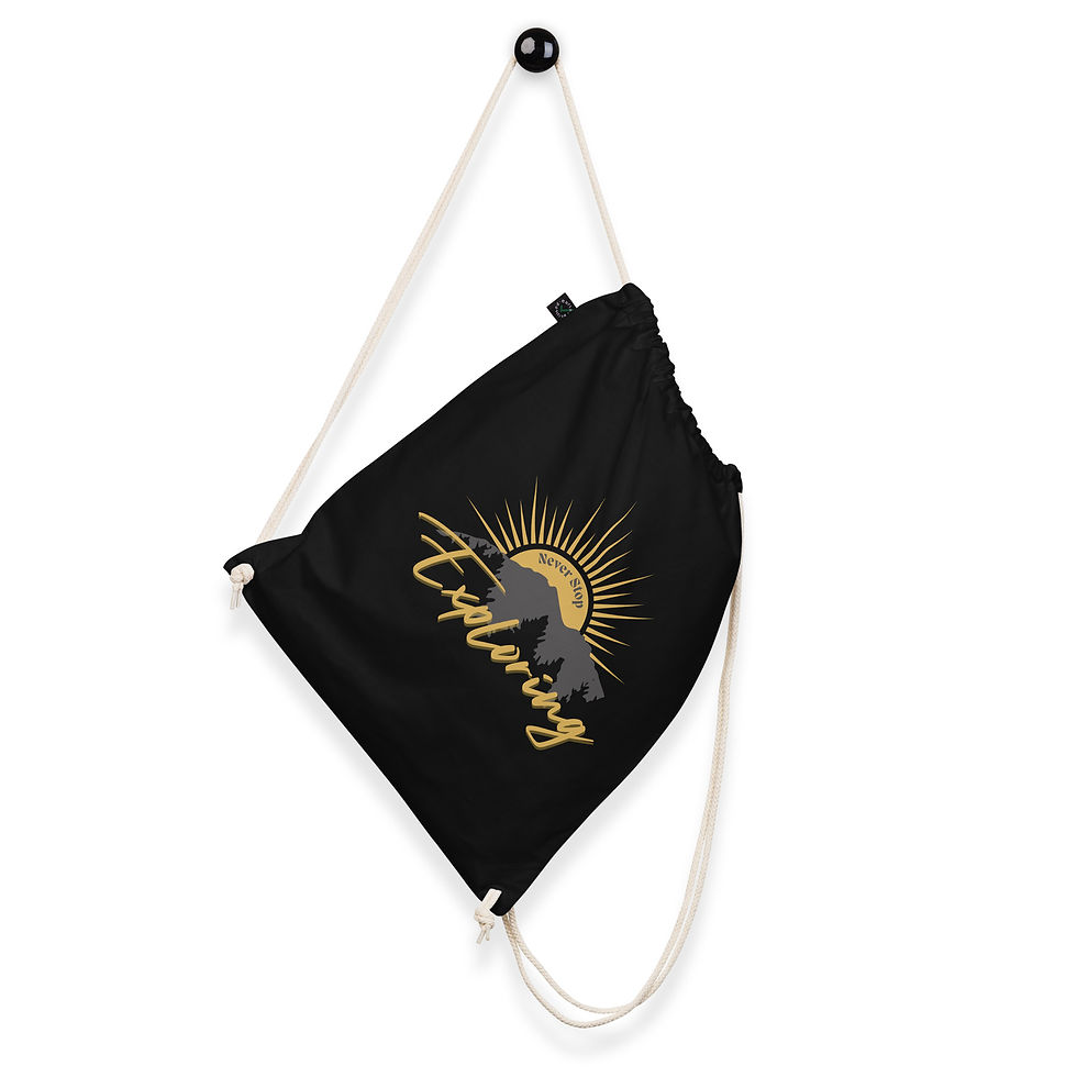 Thumbnail: "Never Stop Exploring" Organic cotton drawstring bag