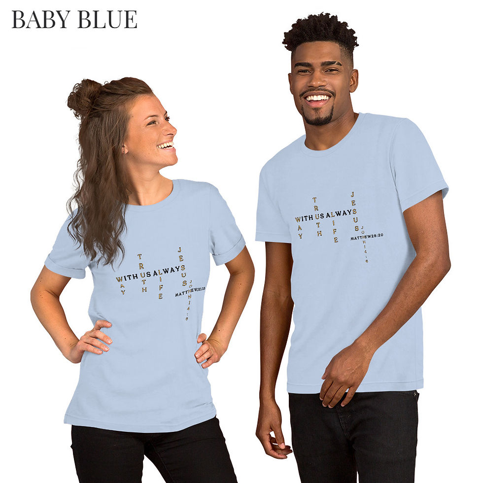 Thumbnail: Scripture Crossword – Light Shade Christian T-Shirt (John 14:6 & Matthew 28:20)