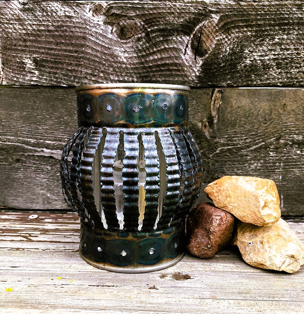 Thumbnail: Hand Forged Recycled Tin Can Luminary - Large