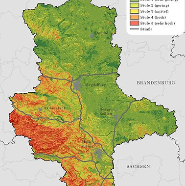 Wasserosionsgefährdung in Sachsen-Anhalt (Quelle: https://www.researchgate.net/publication/289345529_Gefahrdung_von_Autobahnen_durch_Wassererosion_in_Sachsen-Anhalt)