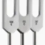 Close-up of three tuning forks labeled 32 Hz, 64 Hz, and 128 Hz, used in sound therapy for grounding and nervous system balance.