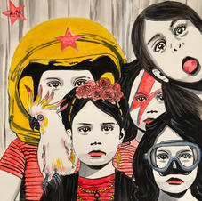 « Photo de famille 2 » 50 x 50 cm. Acrylique sur canson. Encadrement noir. Prix: 450 €