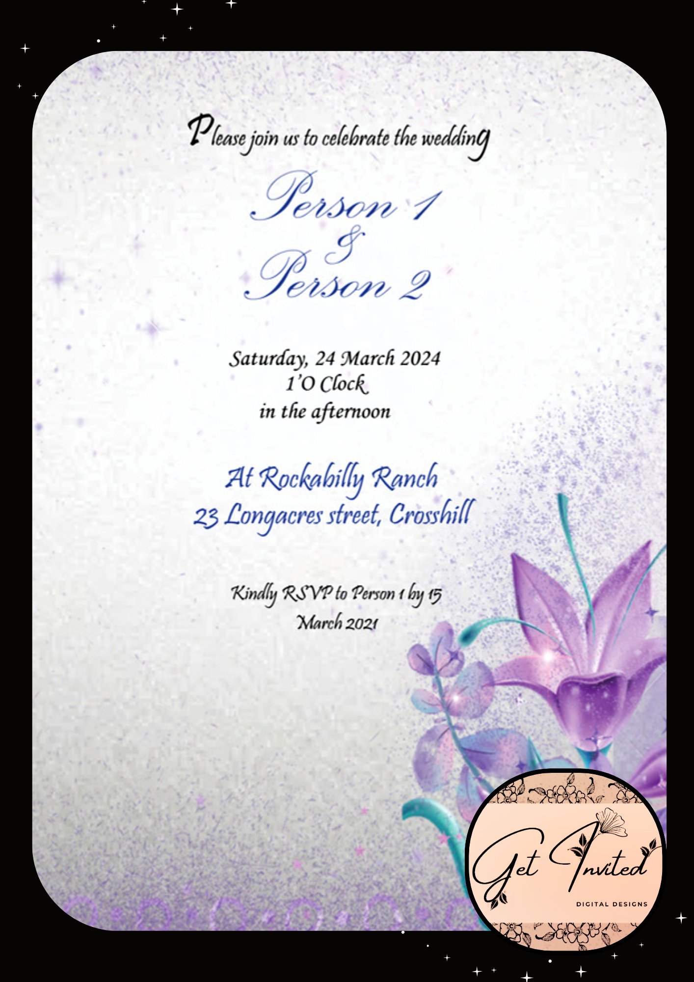 WI15 Purple floral wedding invitation template