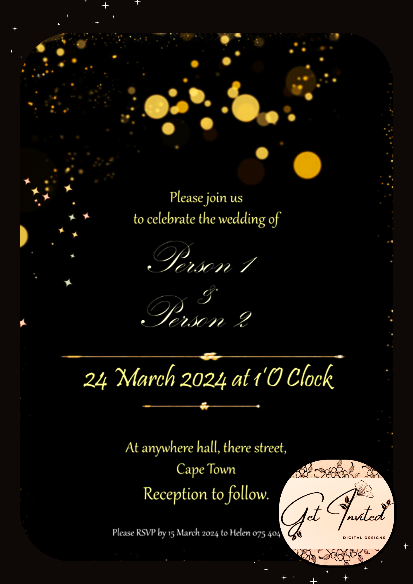 WI18 Black and gold wedding invitation template