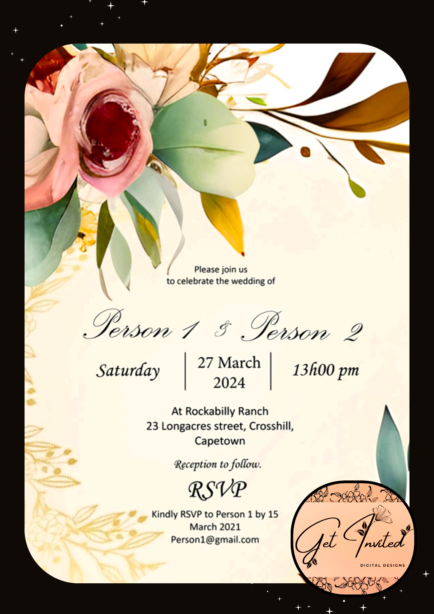 WI19 Vintage floral wedding invitation template
