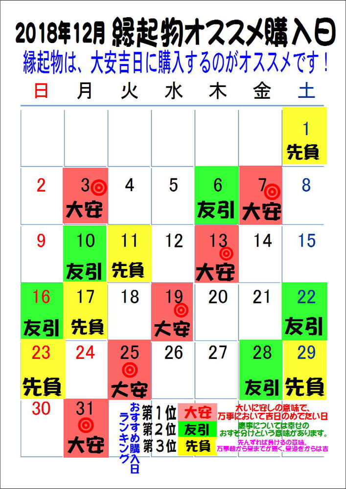 縁起物のご購入は大安吉日がおすすめ