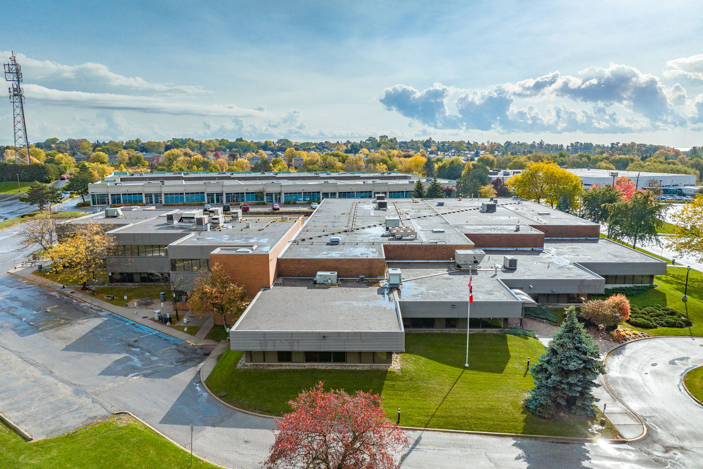 Aerial view of large school building