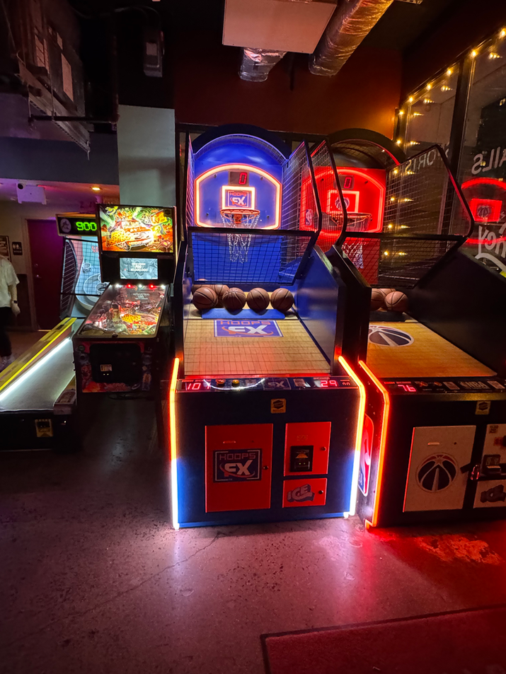 Arcade basketball game and pinball machine