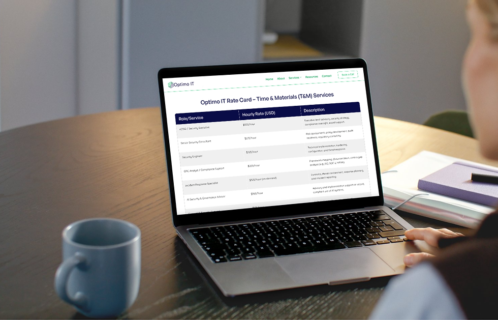 Rate Sheet Mockup