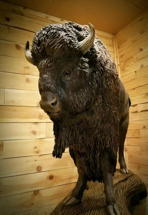 Bronze bison sculpture, Monumental Woodworks