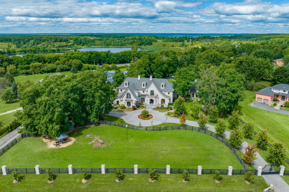 Luxury estate home, aerial view