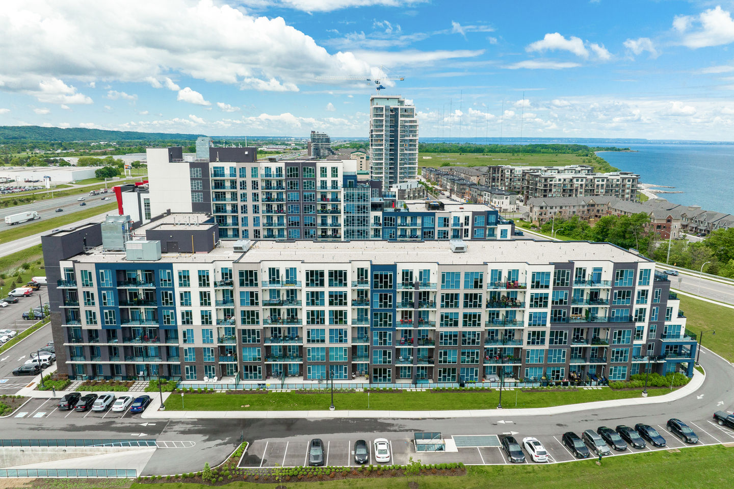 Modern apartment complex, aerial view