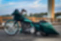 Custom dark green Harley Davidson motorcycle