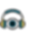 Eye wearing headphones, listening to audio, blue, yellow, and white colors on black 