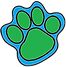 Green dog paw graphic featured on the Little Doggy Day Care website, reflecting the fun and colourful branding of this small dog day care.