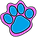 Blue dog paw graphic with a pink outline used on the Little Doggy Day Care website, adding a playful and friendly touch to this Norwest and Kenthurst-based dog day care service.
