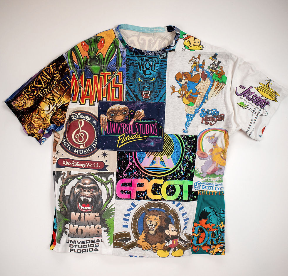 vintage quilted graphic oversized t-shirt fashion couture clothing amusement park nostalgia