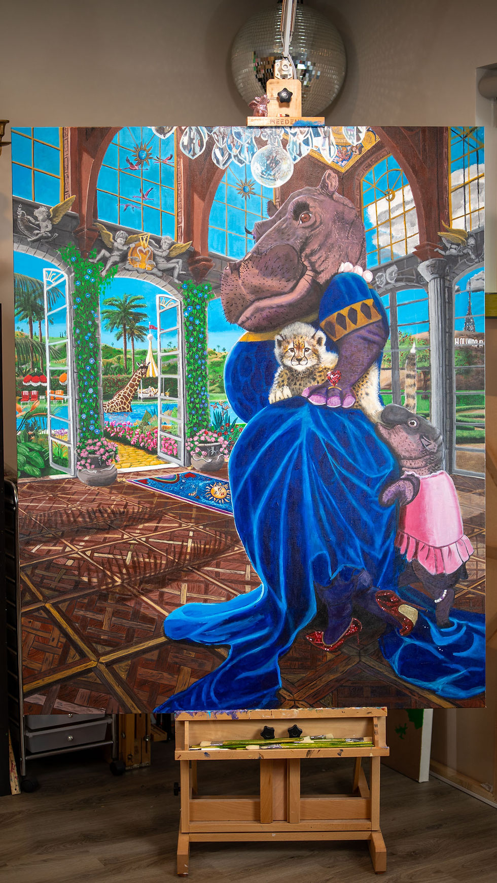 Beverly Hills California Hollywood hippo cheetah renaissance heaven acrylic