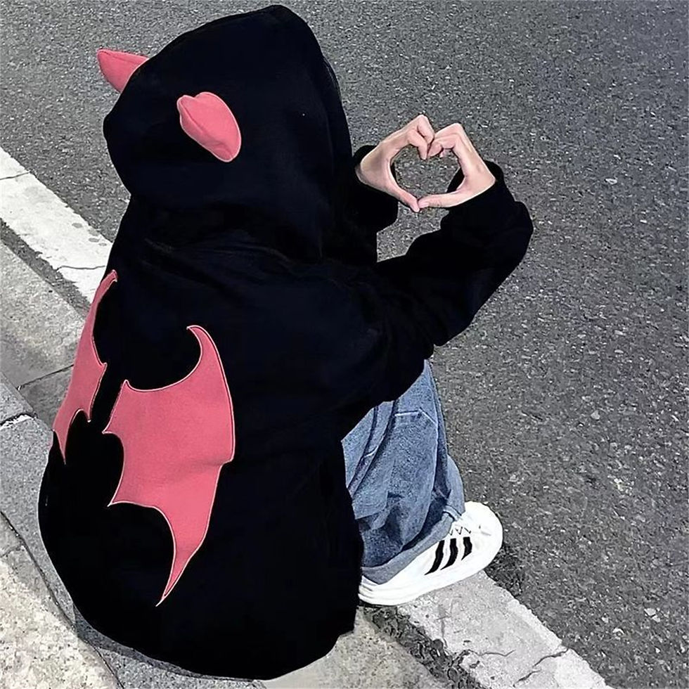 Thumbnail: Moletom com capuz Devil para homens e mulheres, estilo vintage Harajuku, com zíp