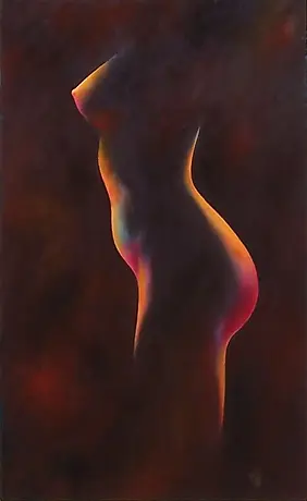 Burning Desire 02 explores a women's unrestrained sexual desires at night, by Karsten Stier, oil on canvas.