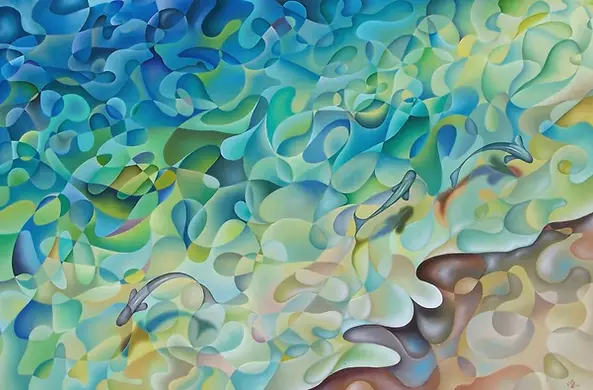 Shoreline In D Minor explores the peacefulness of being at one with nature, by Karsten Stier, oil on canvas.