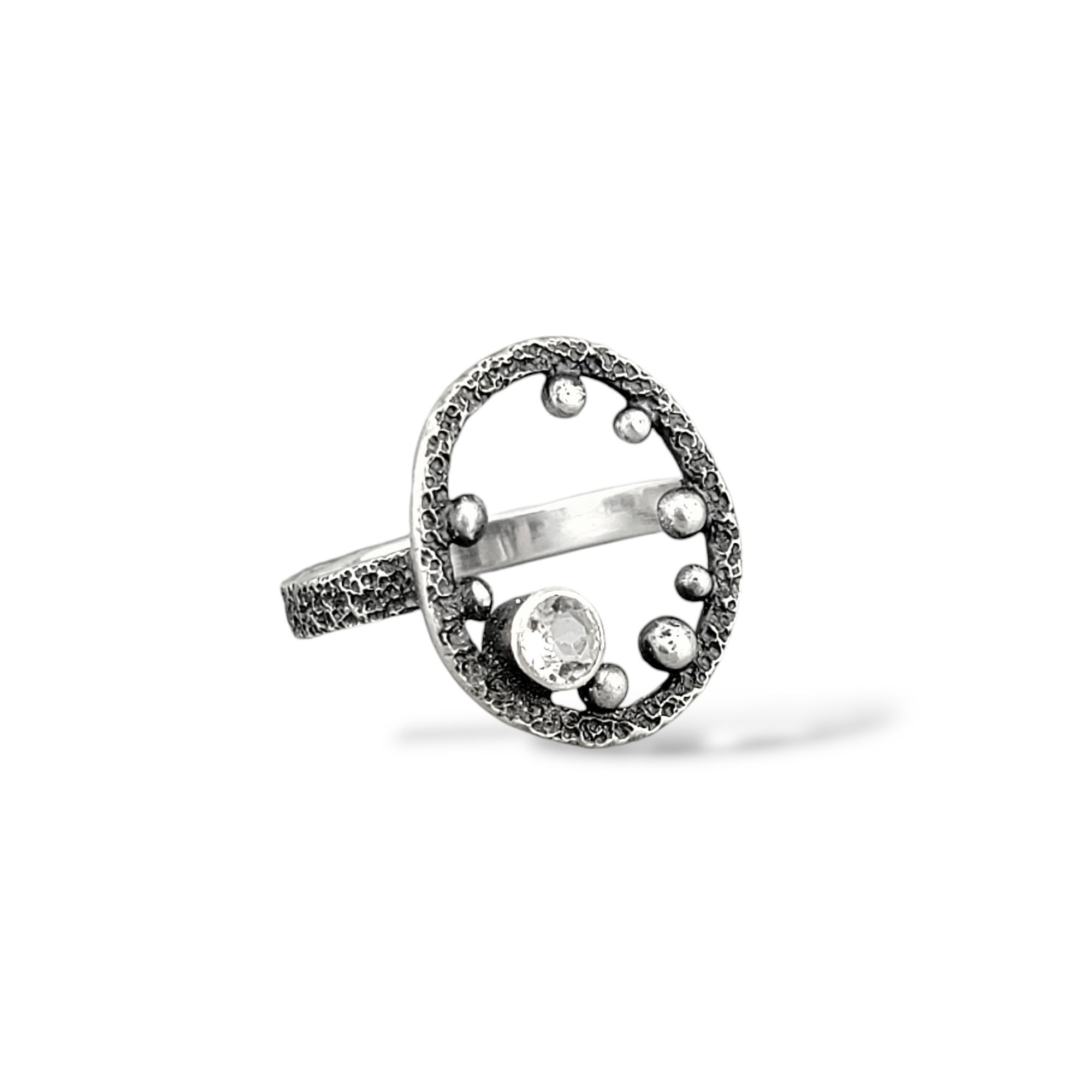 Textured Seed Ring with White Topaz