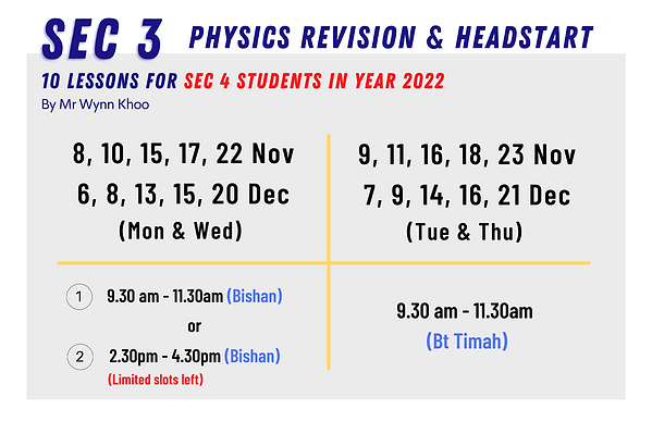 SG Physics School Holiday Revision Programme _ A Level and O Level (Nov & Dec 2021)