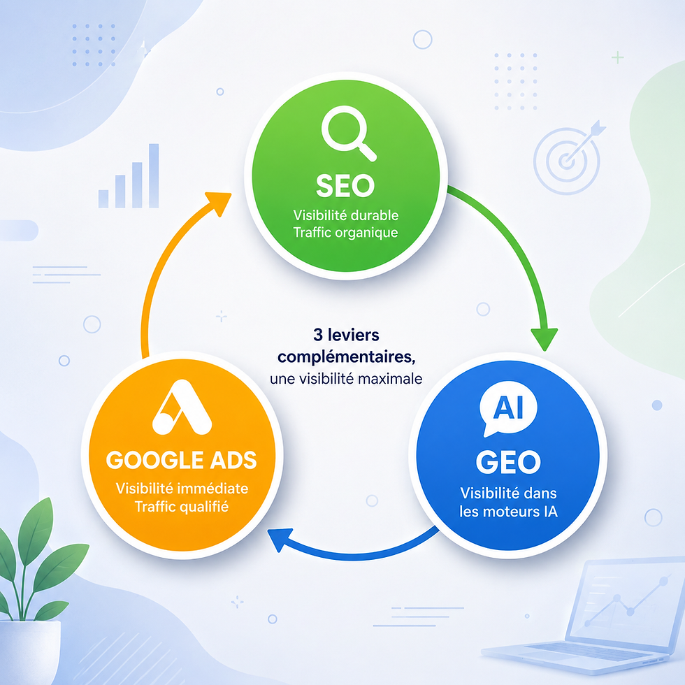 Comment apparaître sur Google, ChatGPT et les moteurs IA grâce au SEO, GEO et Google Ads ?