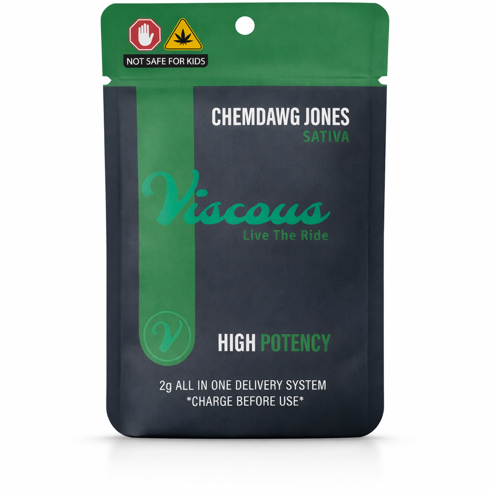 Viscous Chemdawg Jones Sativa 2G Disposable, Chemdawg Jones device, Chemdawg Jones packaging, Chemdawg Jones lifestyle