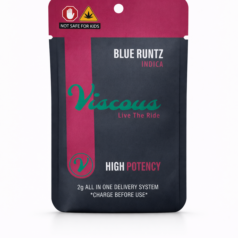 Viscous Blue Runts Indica 2G Disposable, Blue Runts device, Blue Runts packaging, Blue Runts lifestyle