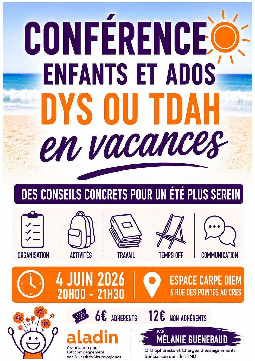 CONFÉRENCE ENFANTS ET ADOS avec DYS OU TDAH en vacances