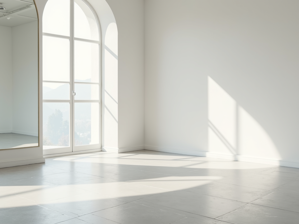 A serene and sunlit pilates studio featuring minimalist decor and polished floors.