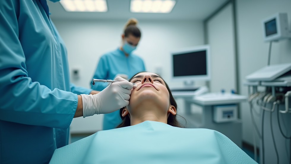 Eye-level view of a modern clinical treatment room with advanced facial equipment