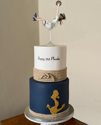 Navy and White Nautical, Female Sailor, and anchor cake by Chipping Campden Based Cakes By Rebecca