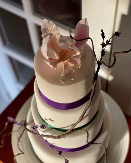 4 Tier Autumn Twigs and Magnolia Wedding Cake by Chipping Campden based Cakes by Rebecca