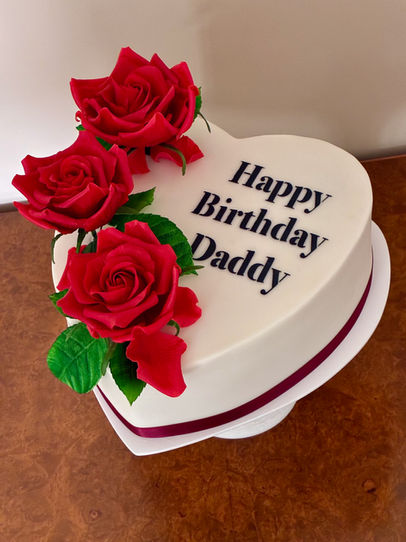 Heart Shaped Caked Adorned with 3 Red Roses by Chipping Campden Based Cakes by Rebecca