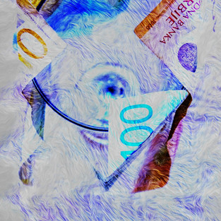 Abstrakte Kunstwerk mit Euro-Scheinen