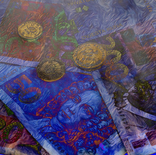 Gefrorenes Geld: Banknoten und Münzen,FINANCIAL, eingefroren, Zuhause