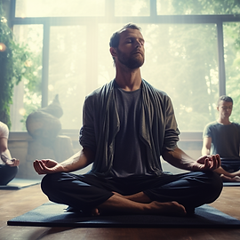 Mediterende man in een mindfulness classroom