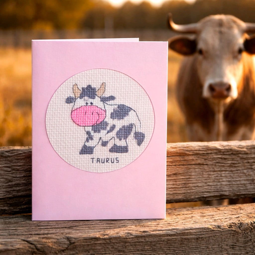 handcrafted card of a bull depicting horoscope symbol of Taurus