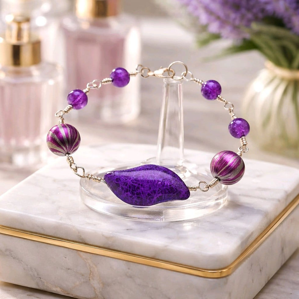 Handmade wire wrapped bracelet using purple beads