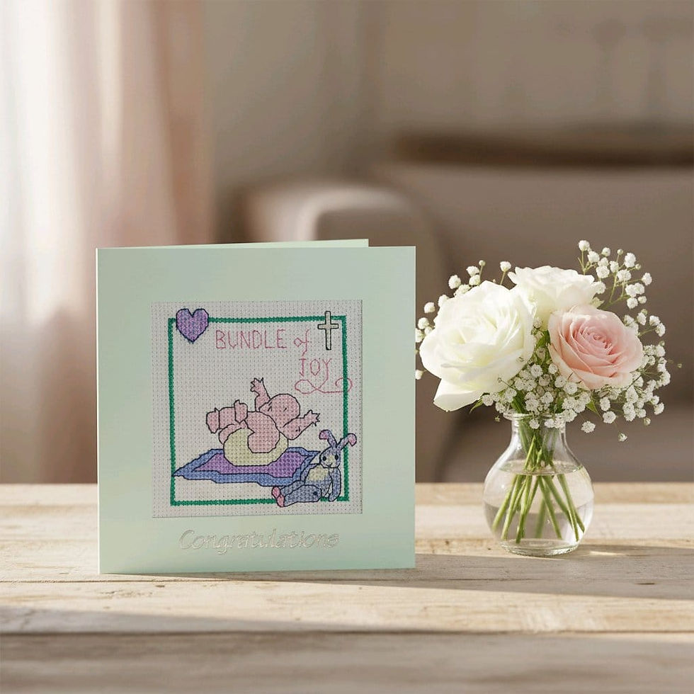 handcrafted new baby card of baby and bunny